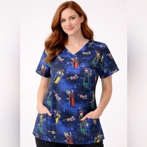 Disney Hocus Pocus Blue Character Scrubs Top. Size L